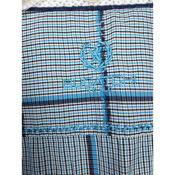 Bugatchi Uomo Men Embroidered Button Up Blue White Dress Shirt RN 99428 - Picture 3 of 12